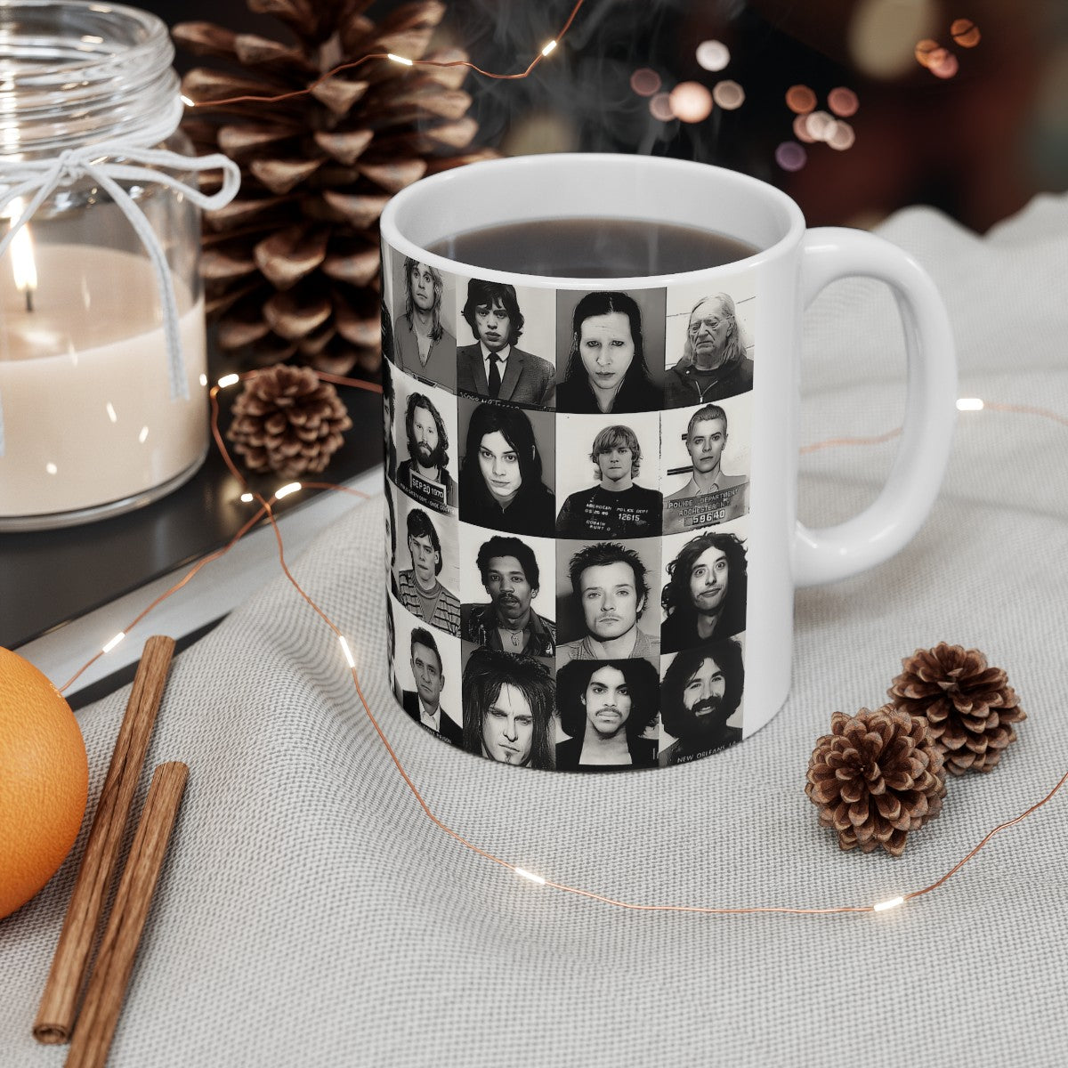 Famous Music Mugshots Coffee Mug 11oz | Magnificent Mug Shot Photo Collection | Rock and Roll's Most Wanted | Iconic Mugshot Arrest Pictures | Original Art Design | Custom Made | NEW