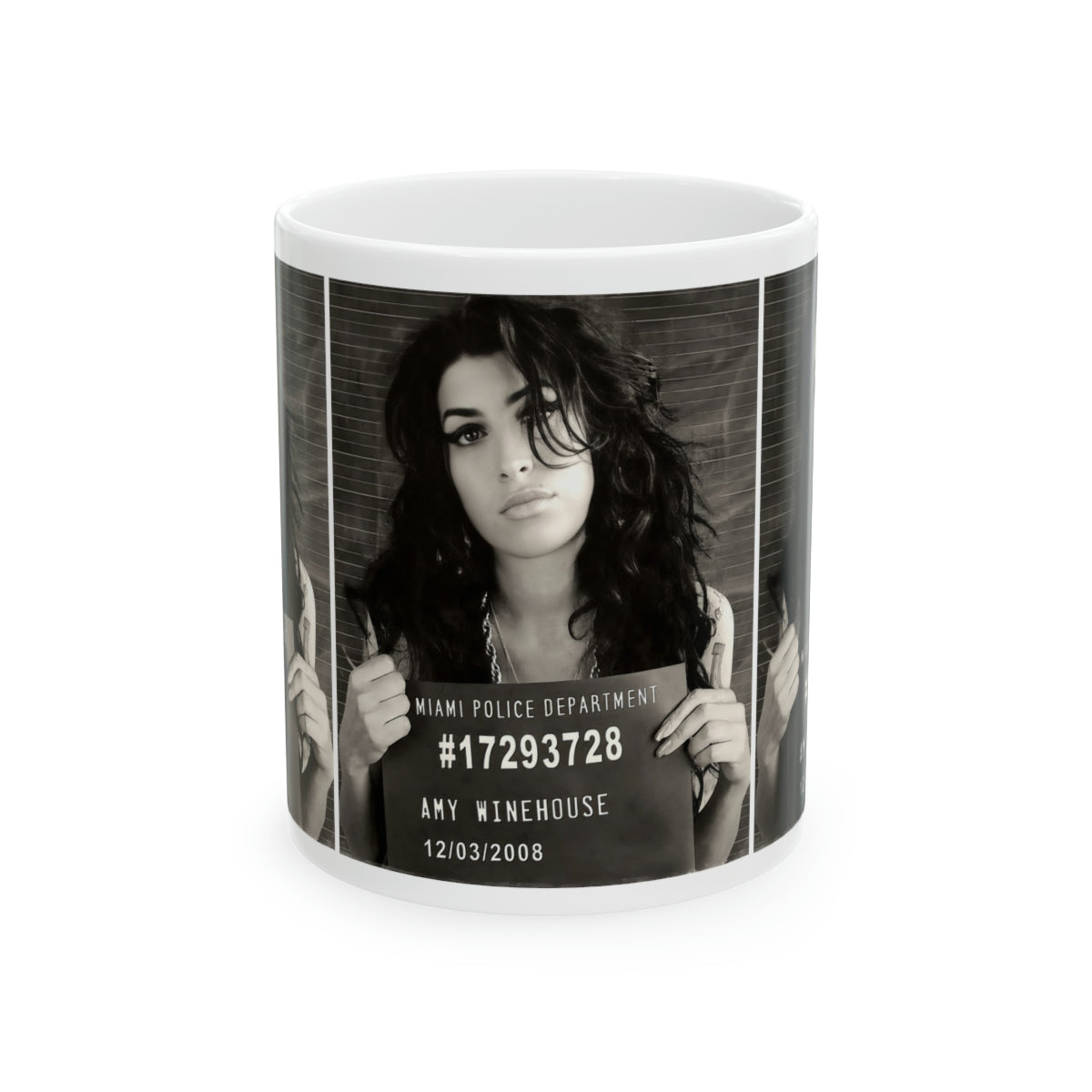 Amy Winehouse Mugshot Coffee Mug 11oz | Marvelous 2008 Mug Shot Portrait | Busted | Famous Miami Arrest | Back To Black | Original Art Design | Custom Made | NEW