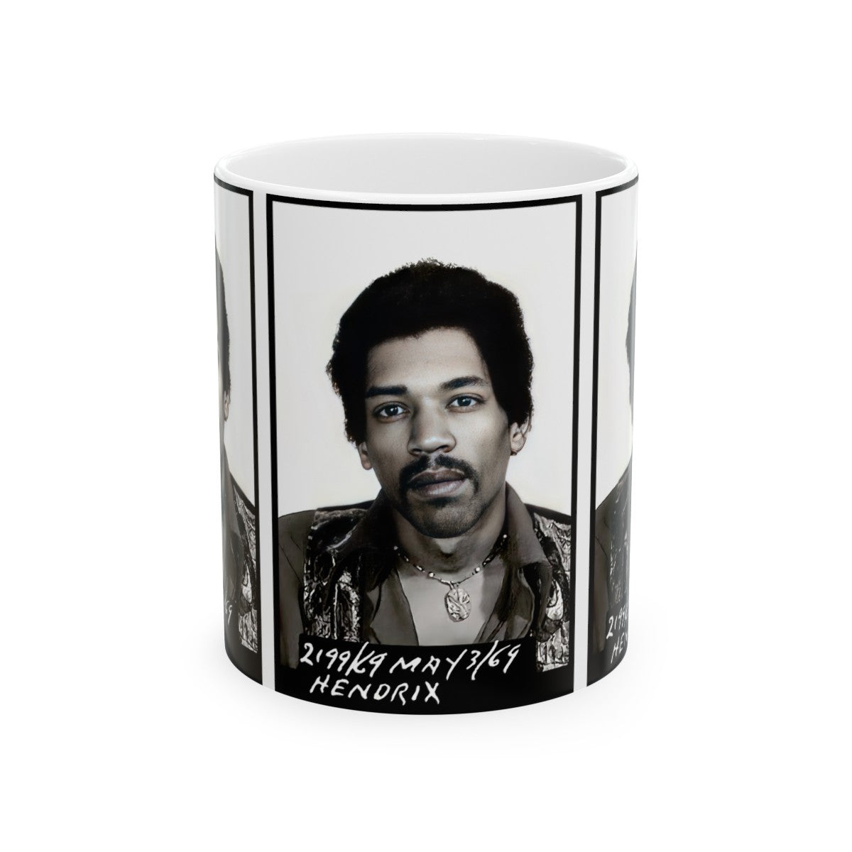 Jimi Hendrix Mugshot Coffee Mug 11oz | Magnificent 1969 Mug-Shot Portrait | Famous Toronto Arrest | Legendary American Music | Rock and Roll | Most Wanted | World's Greatest Guitarist | Made To Order | Custom Made | Original Art Design | NEW