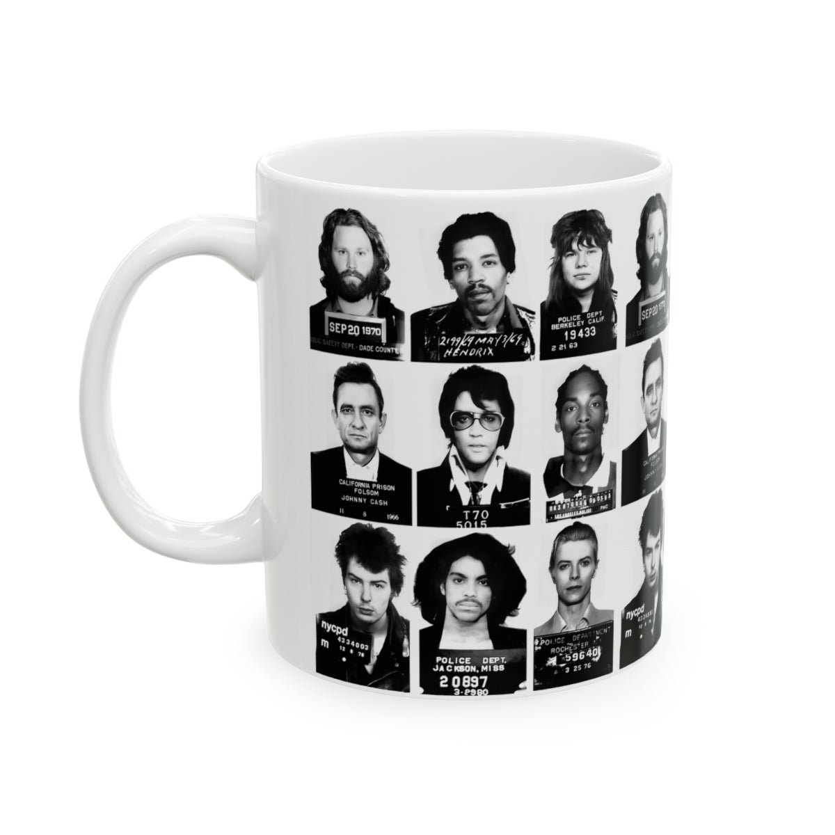 Rock and Roll Mugshots Coffee Mug 11oz | Magnificent Mug Shot Photo Collection | Busted | Famous Arrest Pictures | Original Art Design | NEW