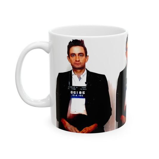 Johnny Cash Mugshot Coffee Mug 11oz | Magnificent 1965 Mug Shot Portrait | Outlaw Country | Famous El Paso, Texas Arrest Picture | Outlaw Country | Original Art Design | Made To Order | Custom Made | NEW (Sealed)