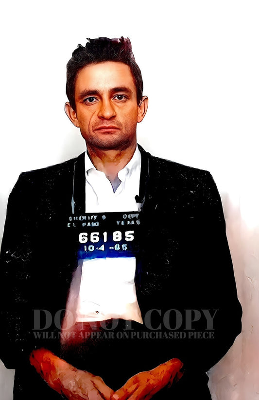 Johnny Cash Mugshot Artwork 11 X 17 | Magnificent 1965 Mug Shot Portrait | Iconic El Paso, TX Arrest Picture | Outlaw Country | Legendary American Music | 11X17 Inches | Rare Photo | Poster Art Print