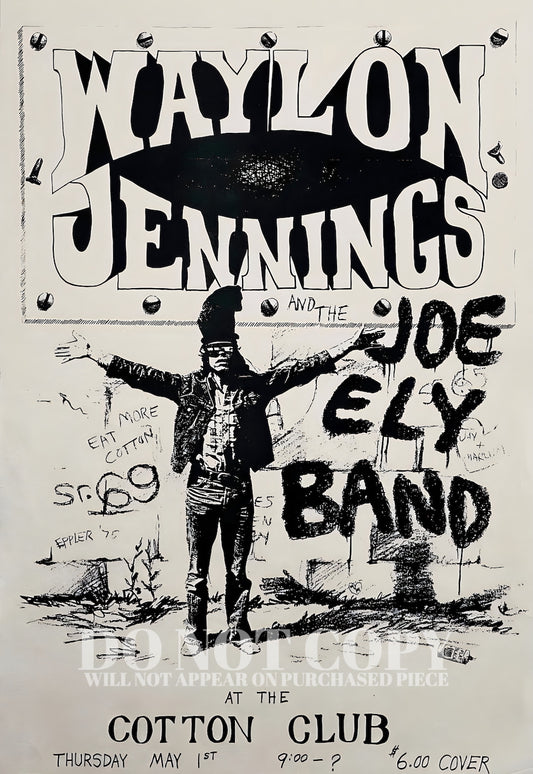 Waylon Jennings 1975 Vintage Concert Poster 11 X 16 Inches | The Joe Ely Band | Live At The Cotton Club | Legendary American Music | Rock and Roll | Honky Tonk | Outlaw Country | Rare Art Print