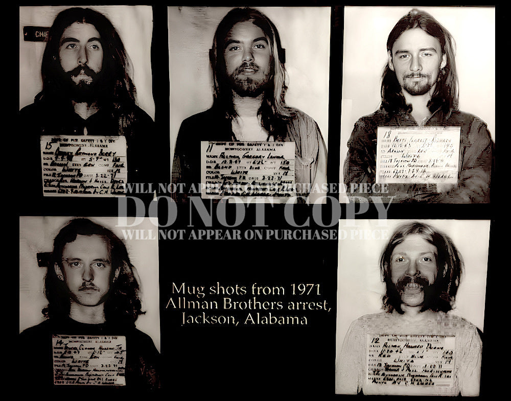 Allman Brothers Band Mugshot Collection 11 X 14 - Magnificent 1971 Mug Shot Set - Busted In Jackson, AL - Rare Photos - Poster Art Print