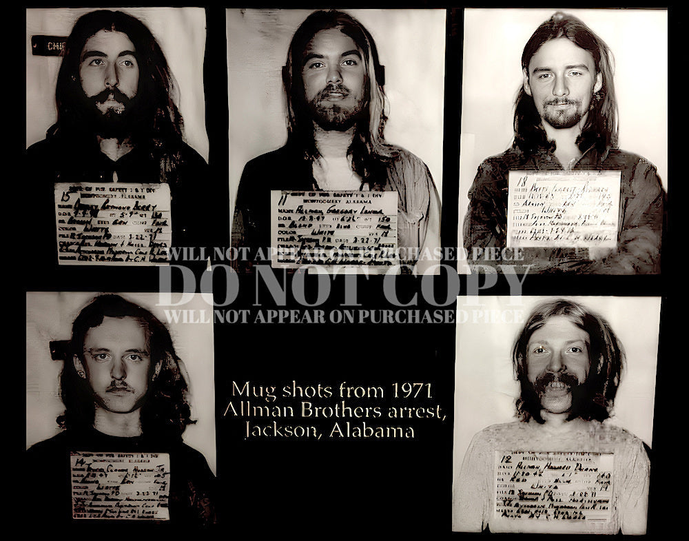 The Allman Brothers Band Mugshot Collection 8 X 10 - Magnificent 1971 Mug Shot Set - Busted In Jackson, AL - Rare Photos - Poster Art Print