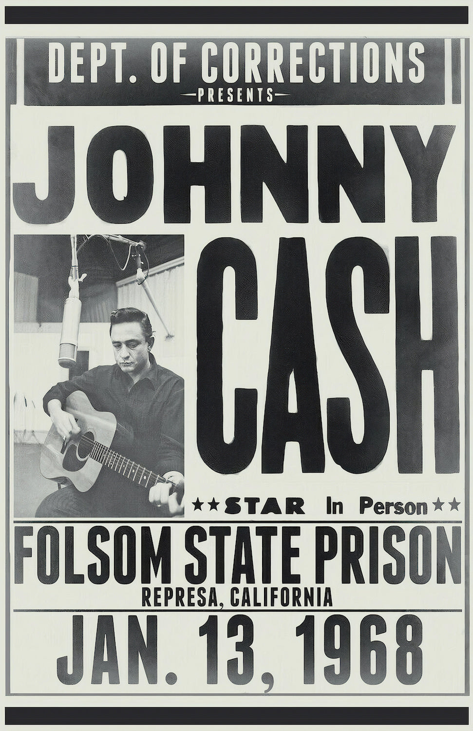 Johnny Cash Concert Poster 11 X 17 - Magnificent 1968 Folsom Prison Artwork - Outlaw Country - Legendary American Music - Rare Art Print