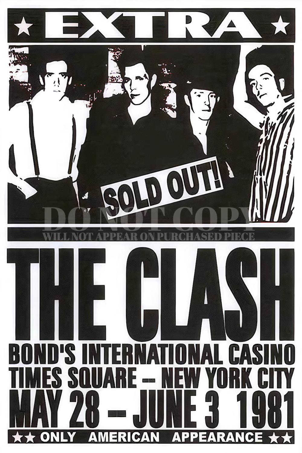 The Clash Poster 11 X 17 - Legendary 1981 Bond's Casino Show - NYC - Times Square - Joe Strummer - Punk Rock Idols - Historic Concert - Original Artwork - Rare Art Print