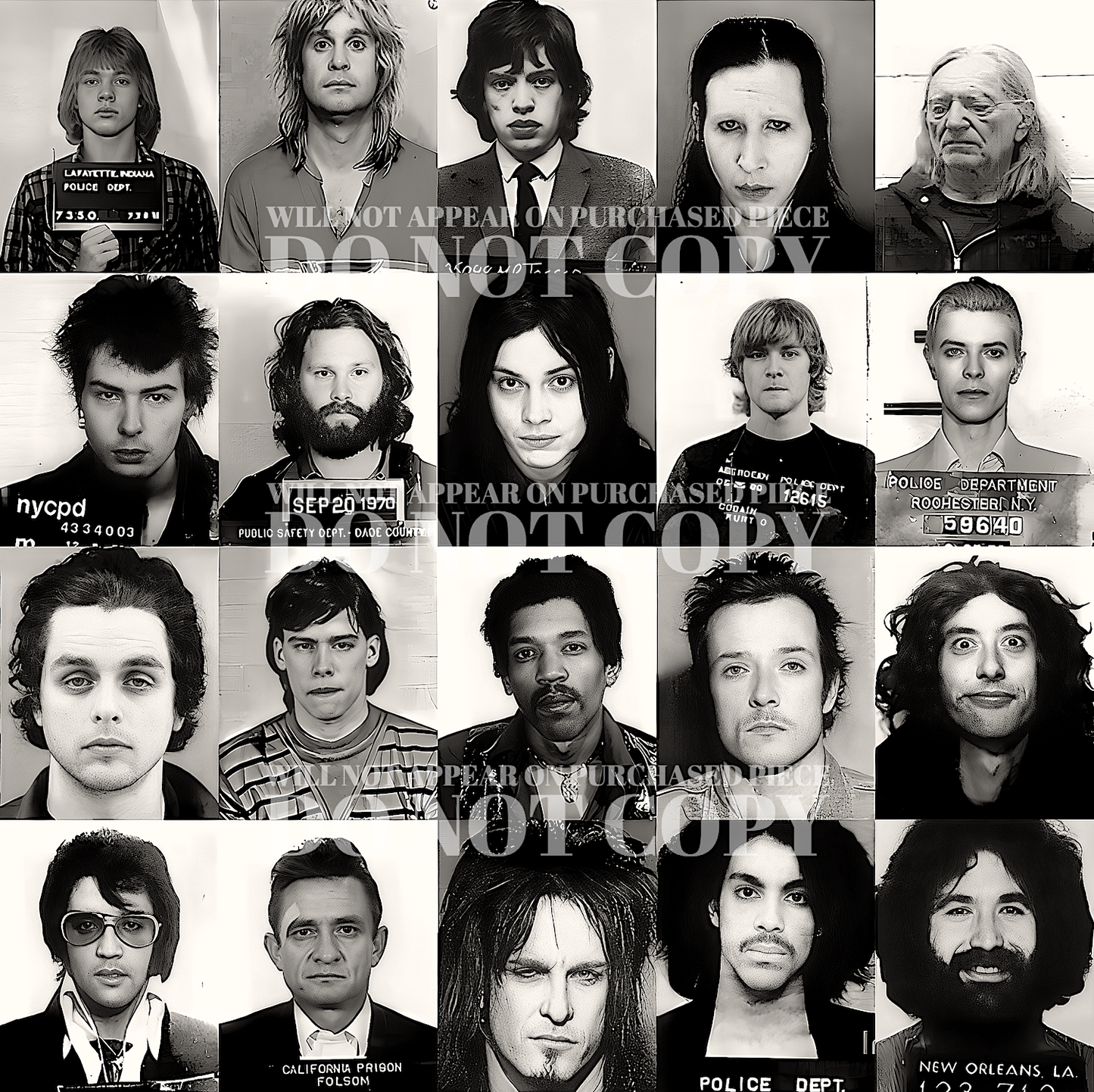 Famous Mugshots In Music 11 X 11 - Magnificent Celebrity Mug Shot Photographs - Rock and Roll's Most Wanted - Stunning Mugshot Photo Set - Rare Photos - Poster Art Print