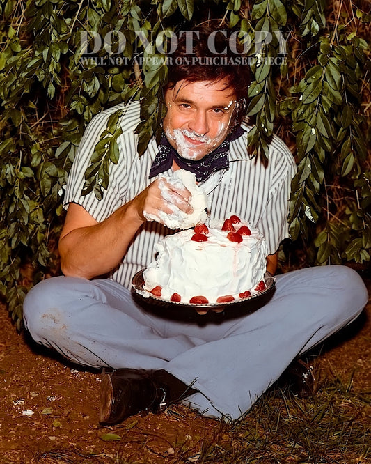 Johnny Cash Photograph 11 X 14 - Amazing 1971 Portrait - Famous Eating Cake Picture - Outlaw Country - Best Quality Version (100% Guaranteed) - Rare Photo - Poster Art Print