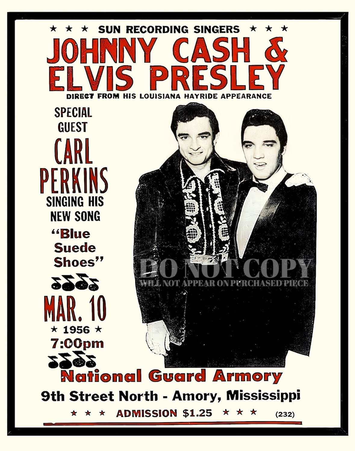 Elvis Presley and Johnny Cash Poster 11 X 14 Inches - Magnificent Live Concert - Louisiana Hayride - Sun Records - Rare Artwork - Art Print