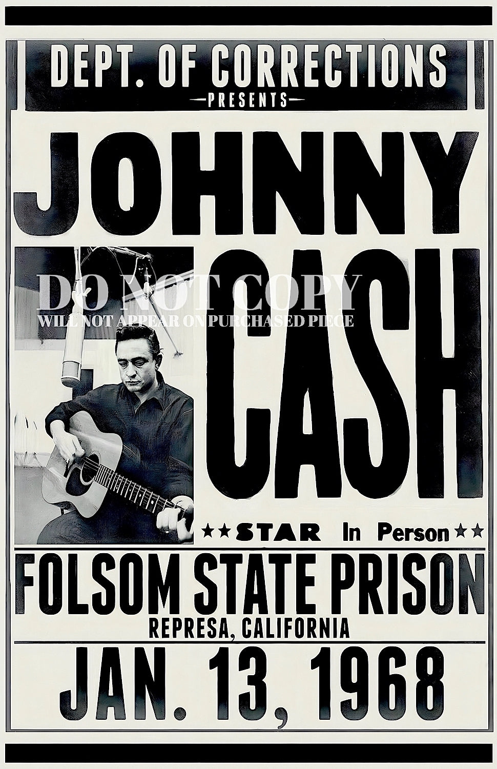 Johnny Cash Poster 11 X 17 - Magnificent 1968 Folsom Prison Show - Outlaw Country - Legendary American Music - Stunning Artwork - Historic Concert - Rare Art Print