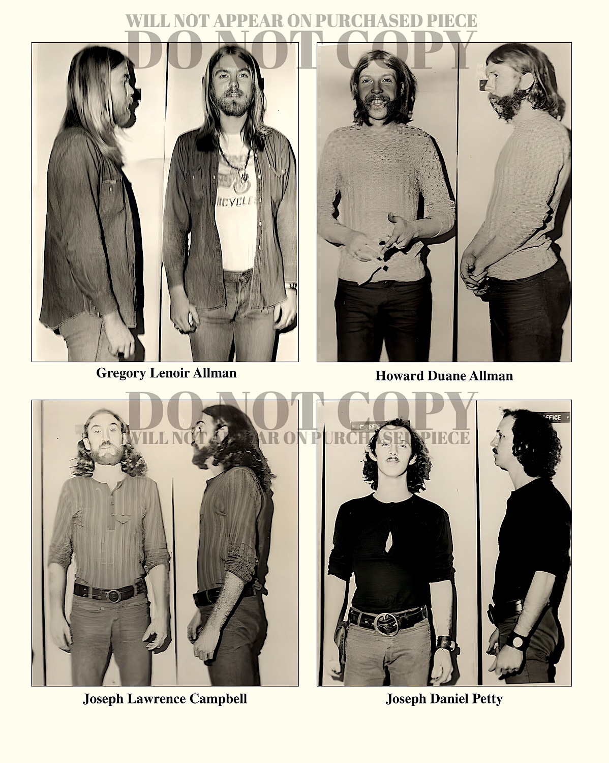 Allman Brothers Mugshot Photograph 8 X 10 - Magnificent 1971 Mug Shot Set - Duane Allman - Gregg Allman - Band Busted In Jackson, Alabama - Legendary American Music - 8X10 Inches - Southern Rock Icons - Rare Photo - Stunning Poster Art Print