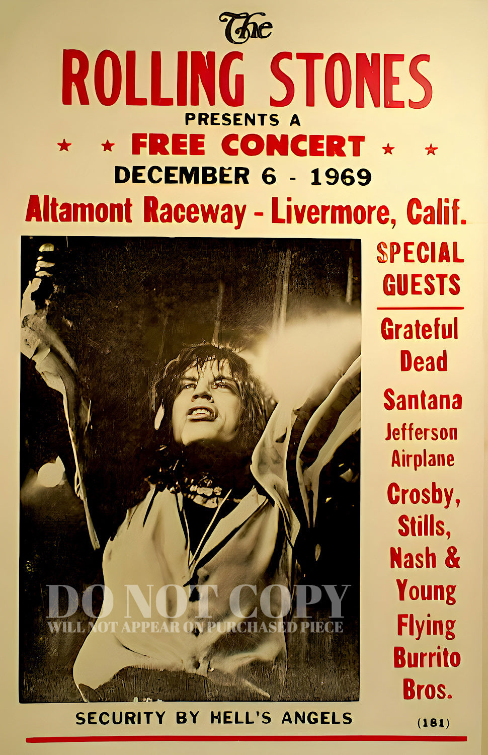 The Rolling Stones Poster 11 X 17 Inches - Legendary 1969 Altamont Concert - Grateful Dead - Flying Burrito Brothers - Santana - Crosby, Stills, Nash & Young - Rare Art Print