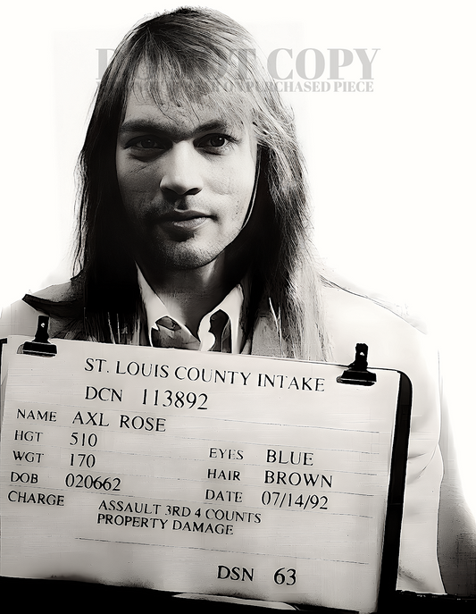 Axl Rose Mugshot Photograph 8 X 10 Inches - Magnificent 1992 Mug Shot Portrait - Guns N' Roses - Legendary American Music - Iconic Singer - Busted In St. Louis - The Nineties - 8X10 Original Size Picture - Rare Photo - Poster Art Print