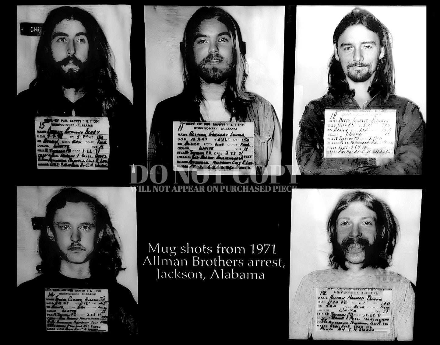 The Allman Brothers Mugshots 11 X 14 - Magnificent 1971 Mug Shot Collection - Busted In Jackson, AL - Historic Mugshot Photograph Set - Rare Photos - Poster Art Print