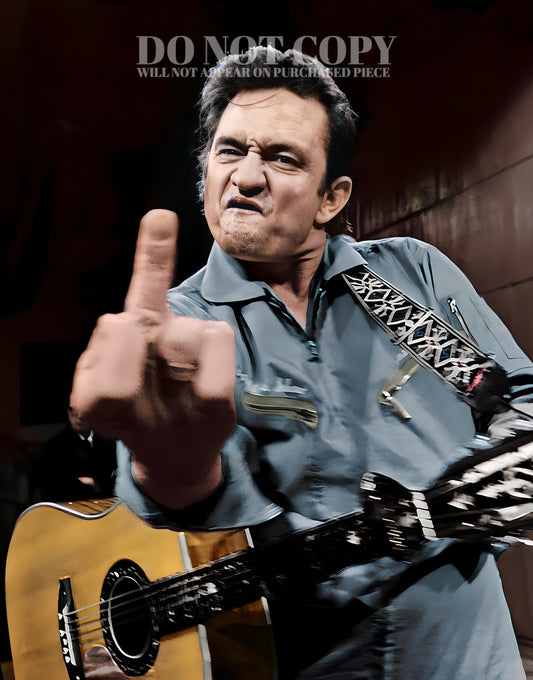 Johnny Cash Photograph 8 X 10 - Famous 1969 Middle Finger Flip Off - The Man In Black - Giving The Bird - Outlaw Country - Best Quality Version (100% Guaranteed) - Rare Photo - Poster Art Print