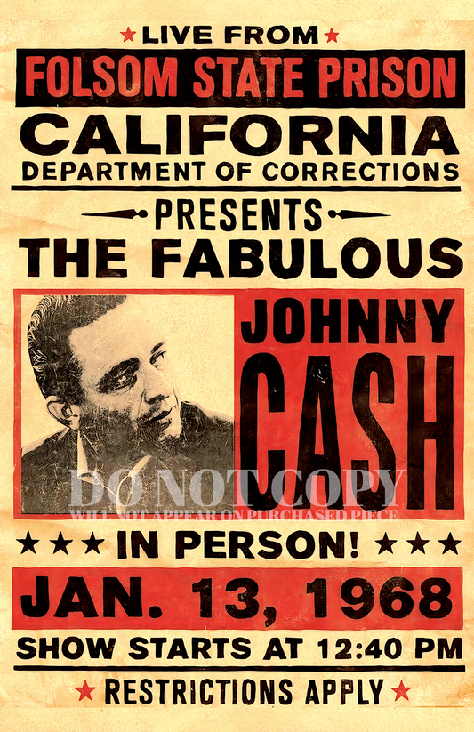 Johnny Cash Concert Poster 11 X 17 - Iconic 1968 Folsom Prison Performance - Outlaw Country - Legendary American Music - Stunning Artwork - Historic Show - Rare Art Print