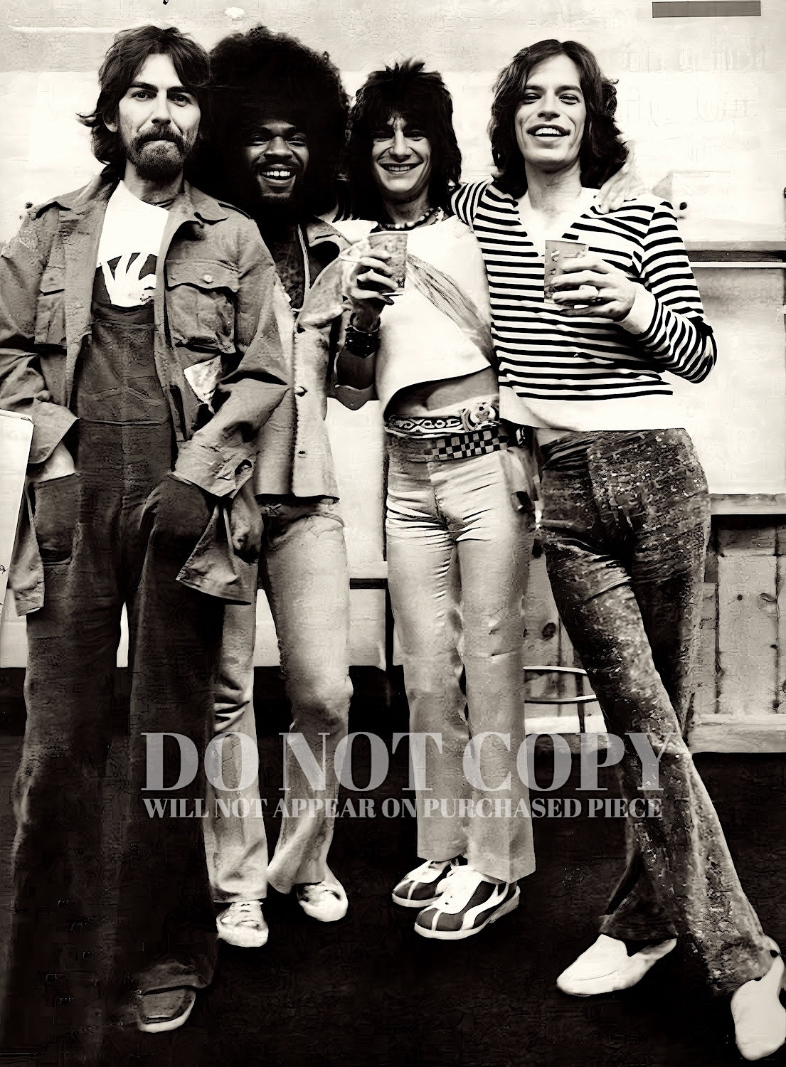 Famous Rock and Roll Photograph 11 X 15 | George Harrison | Billy Preston | Ron Wood | Mick Jagger | Legendary 1975 Group Portrait | Iconic Music Superstars | Rare Photo | Poster Art Print