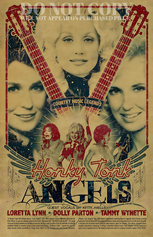 Honky Tonk Angels Poster 11 X 17 - Marvelous Artwork - Dolly Parton - Loretta Lynn - Tammy Wynette - Kitty Wells - The Queens of Country - Rare Art Print