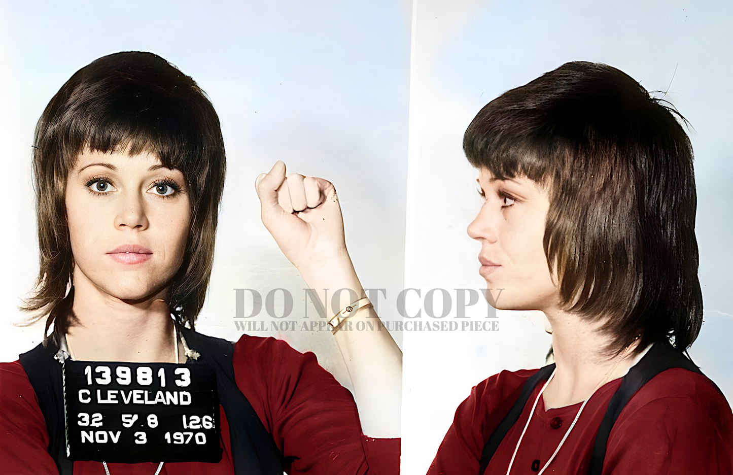 Jane Fonda Mugshot Photograph 11 X 17 - Inspiring 1970 Mug Shot Portrait - Hollywood Royalty - Busted - Cleveland, Ohio - Rare Photo - Poster Art Print