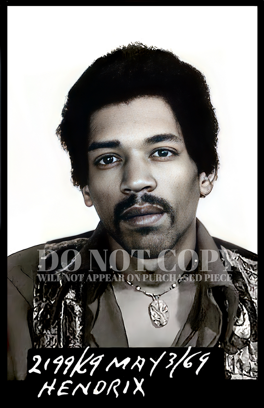 Jimi Hendrix Mugshot Photograph 11 X 17 - Magnificent 1969 Mug Shot Portrait - Busted - Famous Toronto, Canada Arrest - Rock and Roll - Most Wanted - Legendary American Music - Iconic Guitarist - Electric Guitar Hero - Rare Photo - Poster Art Print