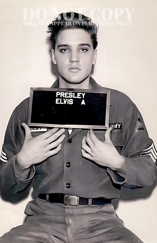 Elvis Mugshot Photograph 11 X 17 - Magnificent 1960 Military Mug Shot Portrait - Legendary American Music - Iconic Singer - The King - Rare Photo - Poster Art Print