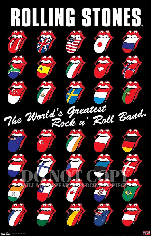 The Rolling Stones - Vintage Poster - 11 X 17 Inches - Exceptional Restoration - Legendary Tongue Logo - Countries Of The World - The World's Greatest Rock N' Roll Band - Iconic Artwork - 11X17 Original Size - Rare Art Print